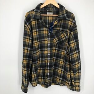 Thread Wave Mens Shacket Size XL Plaid Fleece Button Front Yellow Black Warm NWT